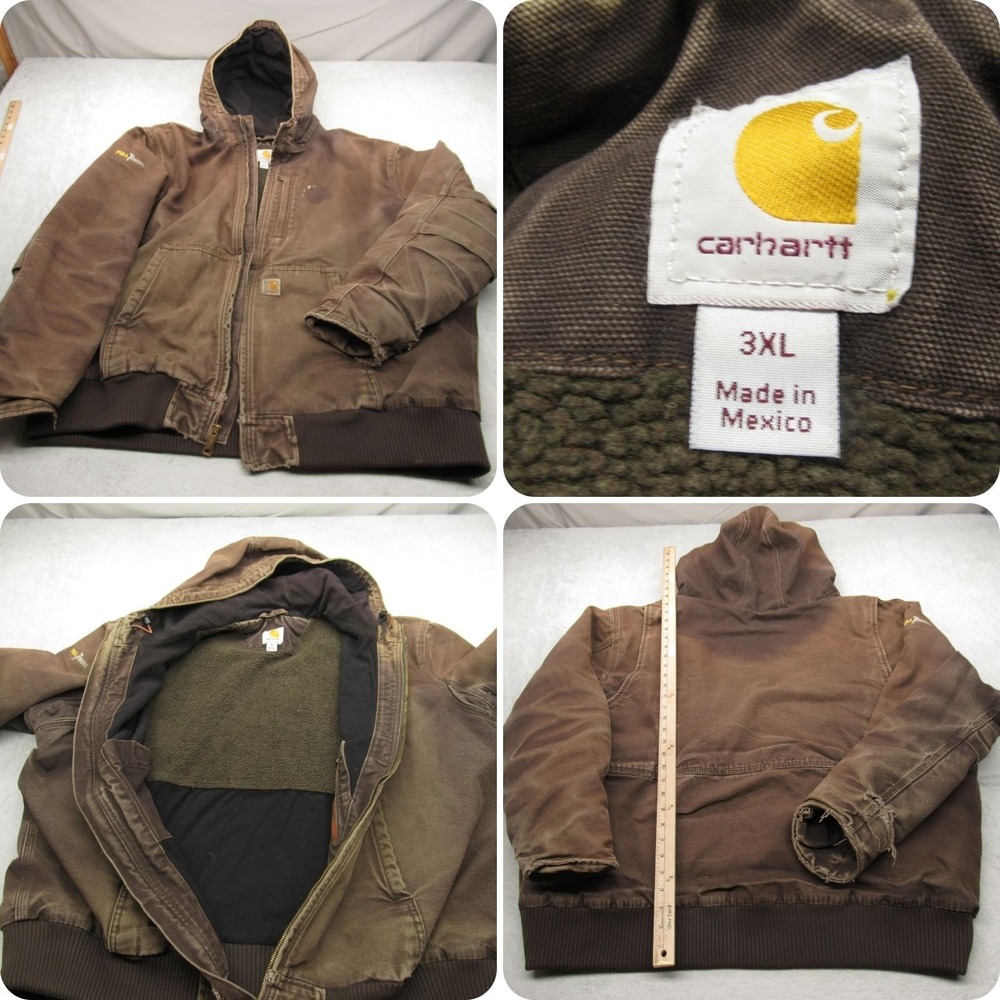 Carhartt Active Jacket Mens 3XL Brown Full Swing Duck Hooded Work Full Zip READ
